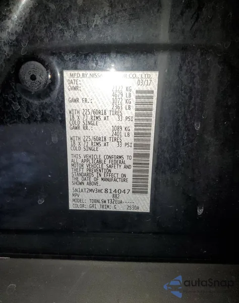 2017 Nissan Rogue Sv из США, поврежденный, VIN 5N1AT2MV3HC814047